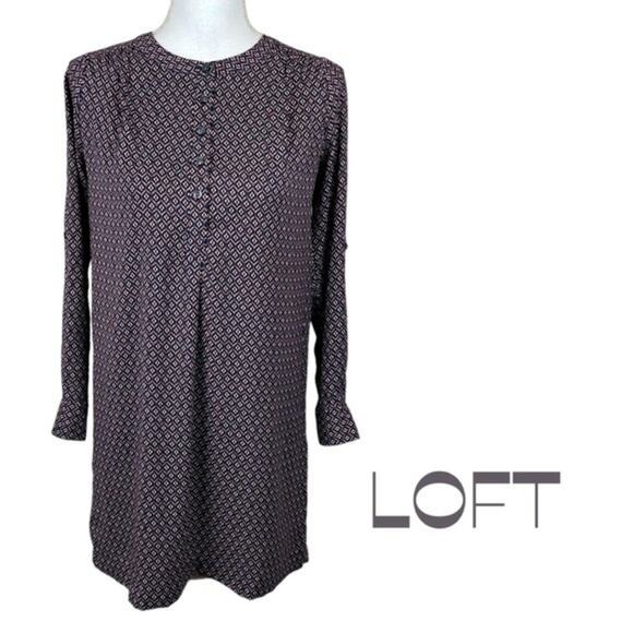 LOFT Burgundy Black White Print Office Date Night Shift Dress NWOT Size XXS - Picture 2 of 12